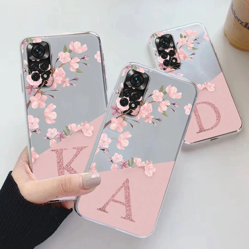 For Redmi Note 11 11S 4G 11 Pro Phone Case Flower Alphabet Letter Cover Soft Silicone Transparent Couple Capa For Redmi Note 11