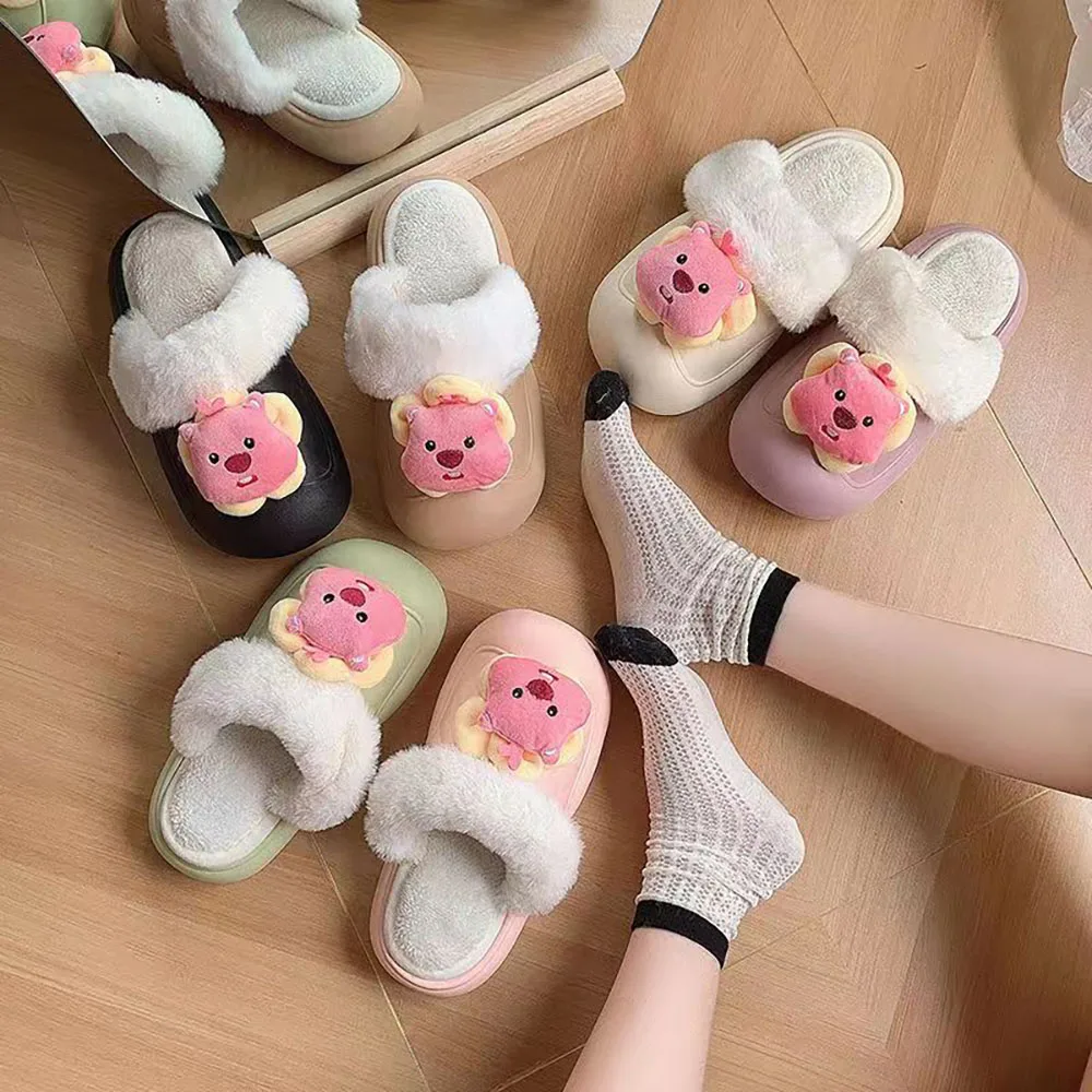 Cartoon Cute Anime Loopy Kawaii Plush Slippers for Student Dormitories Waterproof Anti Slip Home Thick Bottom Cotton Slippers