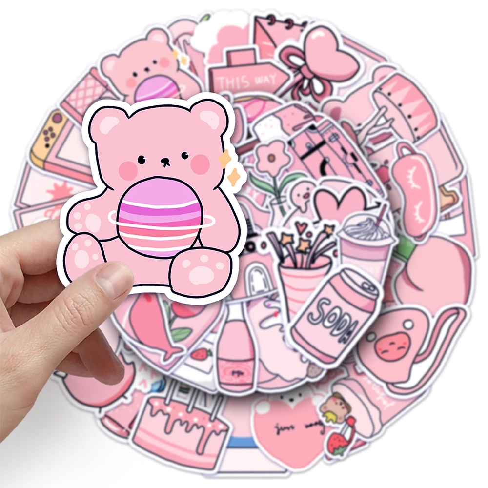 10/30/50pcs Kawaii Pink Cute Cartoon Girl Stickers Aesthetic Decals Kids Toy DIY Laptop Phone Suitcase Guitar Decoration Sticker