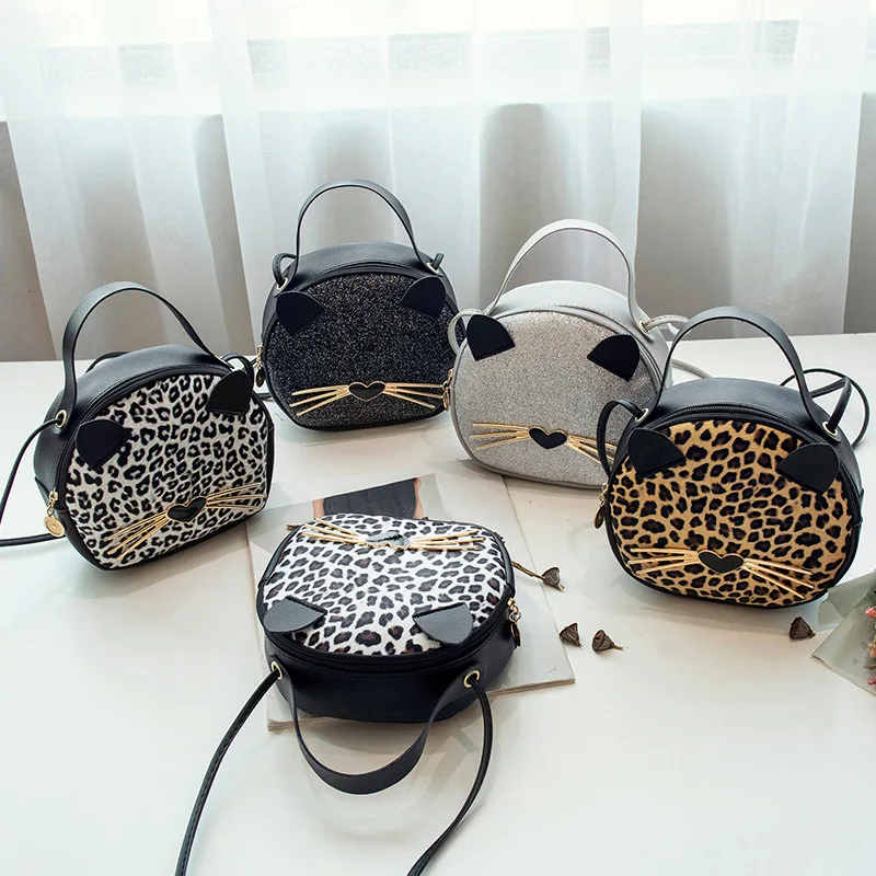 Moneta torebka dziewczyny kobiety nowy mały koreański Crossbody na ramię śliczne moda okrągła torebka hurtownia tygrys z kreskówek Leopard torby na koty