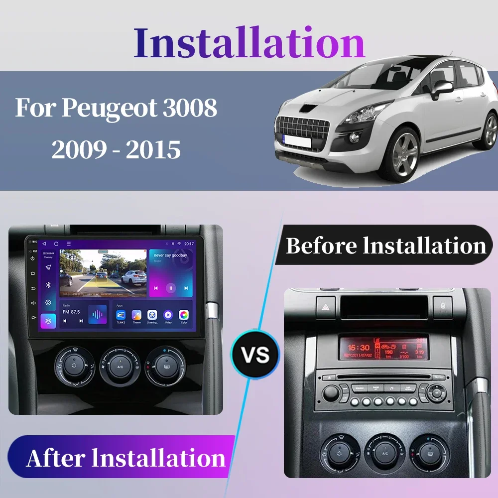 For Peugeot 3008 2009 - 2015 Android Car Radio Multimedia Player Navigation GPS Carplay Screen Auto Stereo Intelligent System