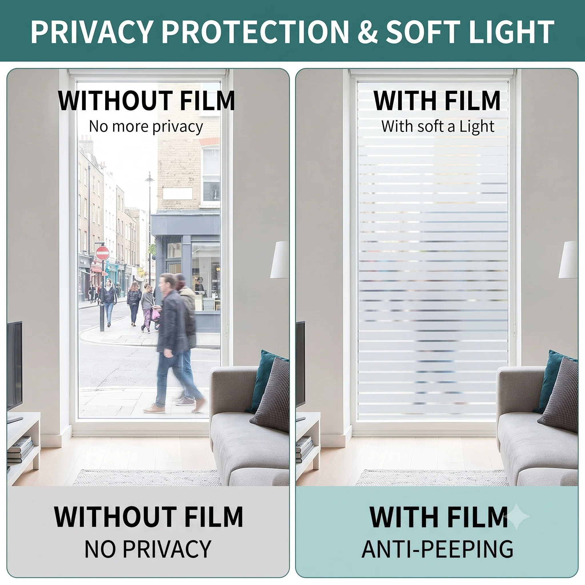 Modern Minimalist Self-Adhesive Horizontal Striped Window Film Privacy Glass Sticker Waterproof Anti-UV Anti-Peeping Decorative
