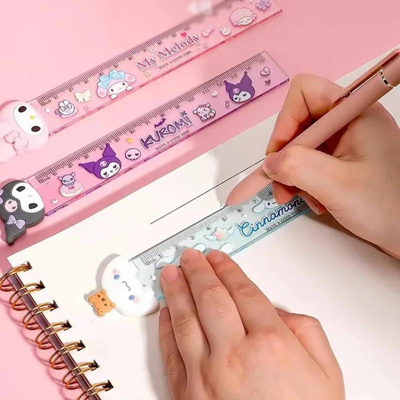 8pcs/lot Sanrio Melody Kuromi Straight Ruler Cute Cinnamoroll Drawing Bookmark Promotional Stationery Gift School Supplies