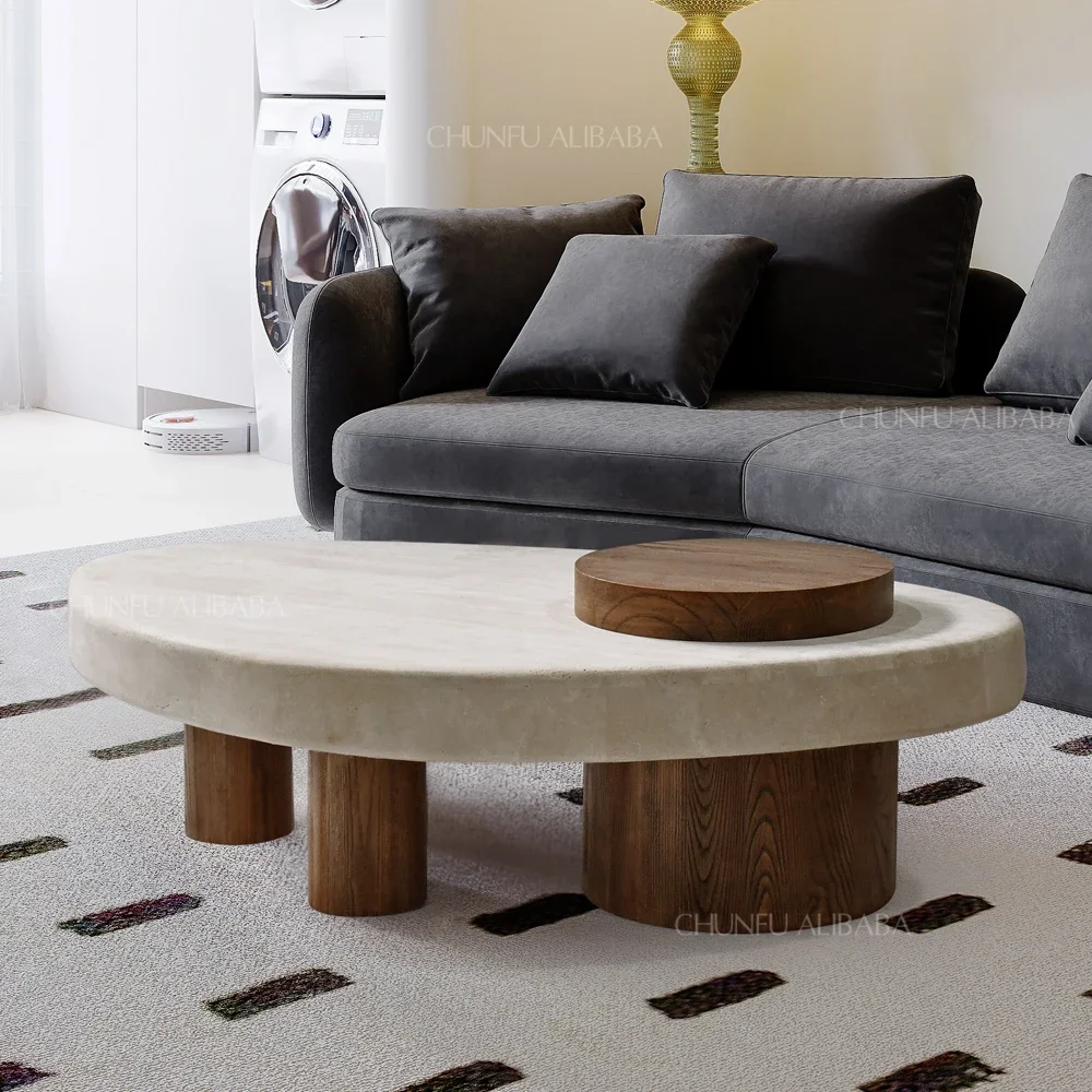 

Modern Minimalist Luxury Natural Solid Wood Combination Tea Table Hotel Living Room Travertine Coffee Table