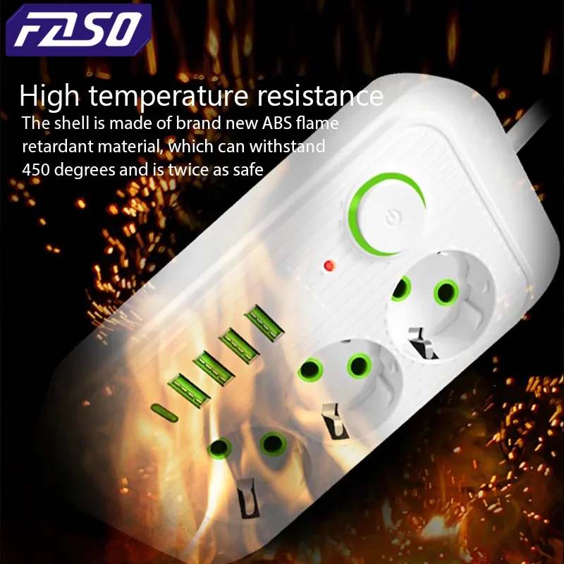 5m EU Plug AC Outlets Multitap Socket Extension Cord Electrical Power Strip With USB Type C Fast Charging Network Filter Adapter image 2