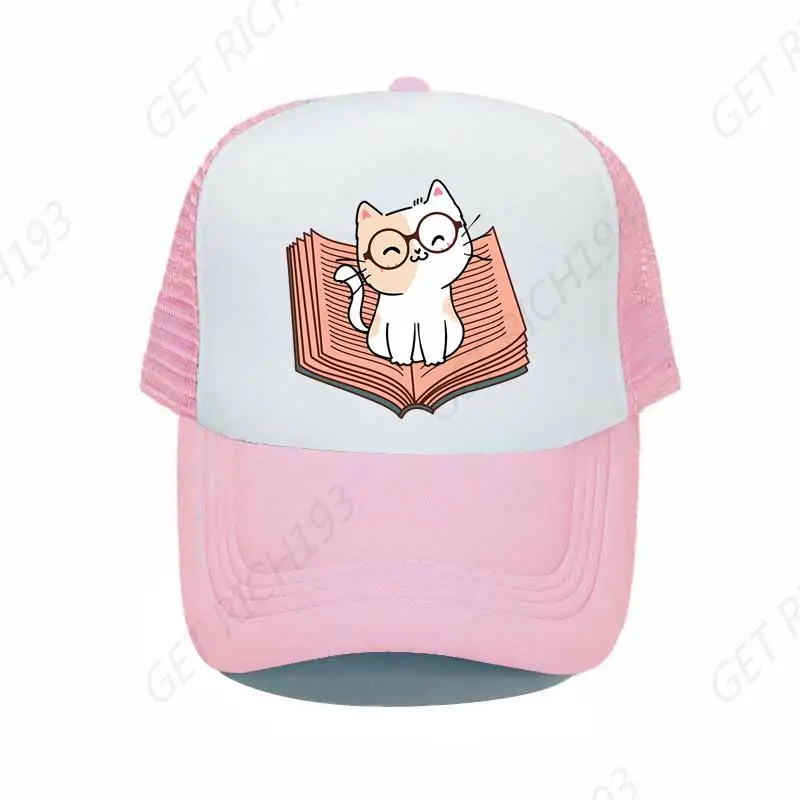 

Cute Kitten Wearing Glasses Snpaback Caps Sitting On Book Pussy Cat Visor Baseball Cap Reading Cats Pet Lovers Trucker Hat