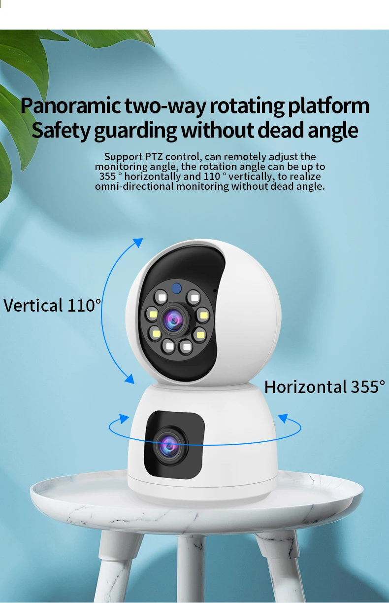 Dual Lens WiFi Indoor Security Surveillance Camera 2MP For Home Pet Monitor Motion Tracking 2K Night Vision 2 Way Audio Recorder