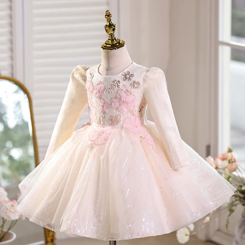 Flower Girls Wedding Princess Ball Gown Children Fashion Host Piano Performance Dress g485