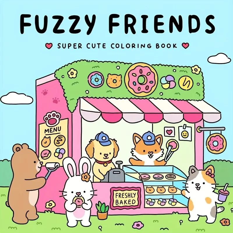 FUZZY FRIENDS Cute Comfy Coloring Book for Adults and Teens Featuring Adorable Creatures in Cozy Hygge Moments for Relaxation