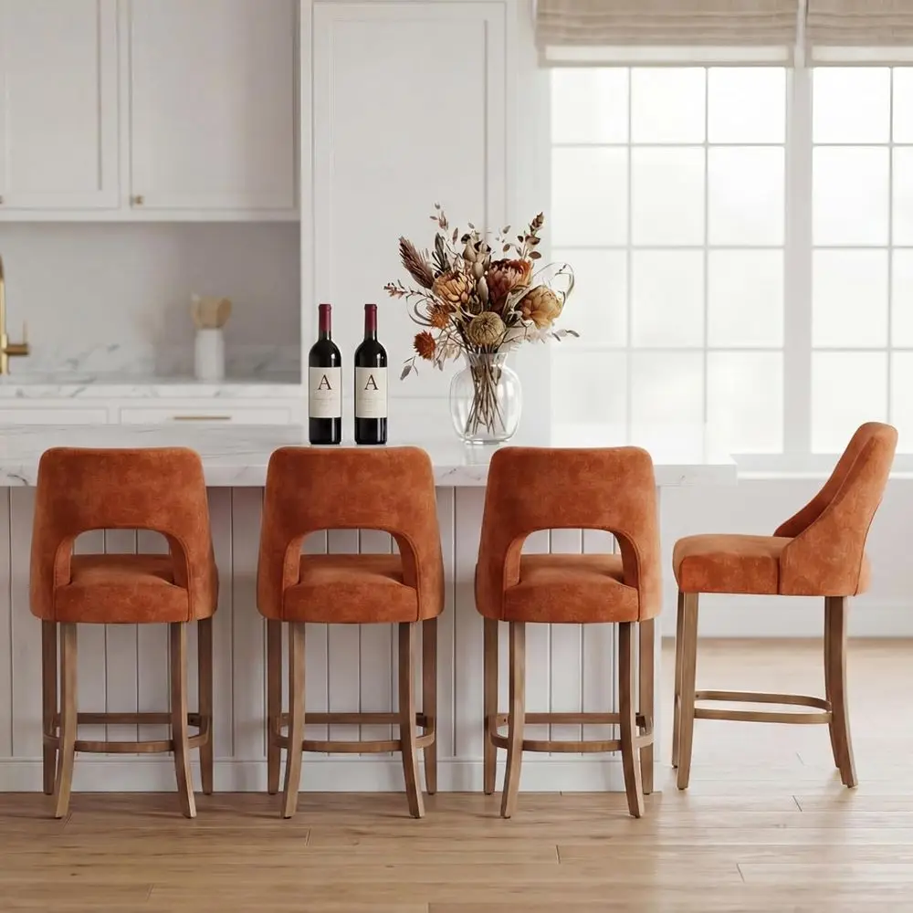 

Set of 4 Upholstered Counter Height Bar Stools with Wood Legs, Ideal for Kitchen Island Dining in Orange