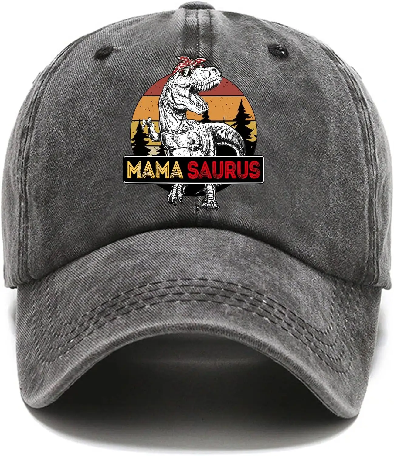 Mama Saurus Fun Distressed Washed Black Baseball Cap, Vintage Adjustable Cotton Cap, Birthday for Mom Grandma, Funny Hat Gift