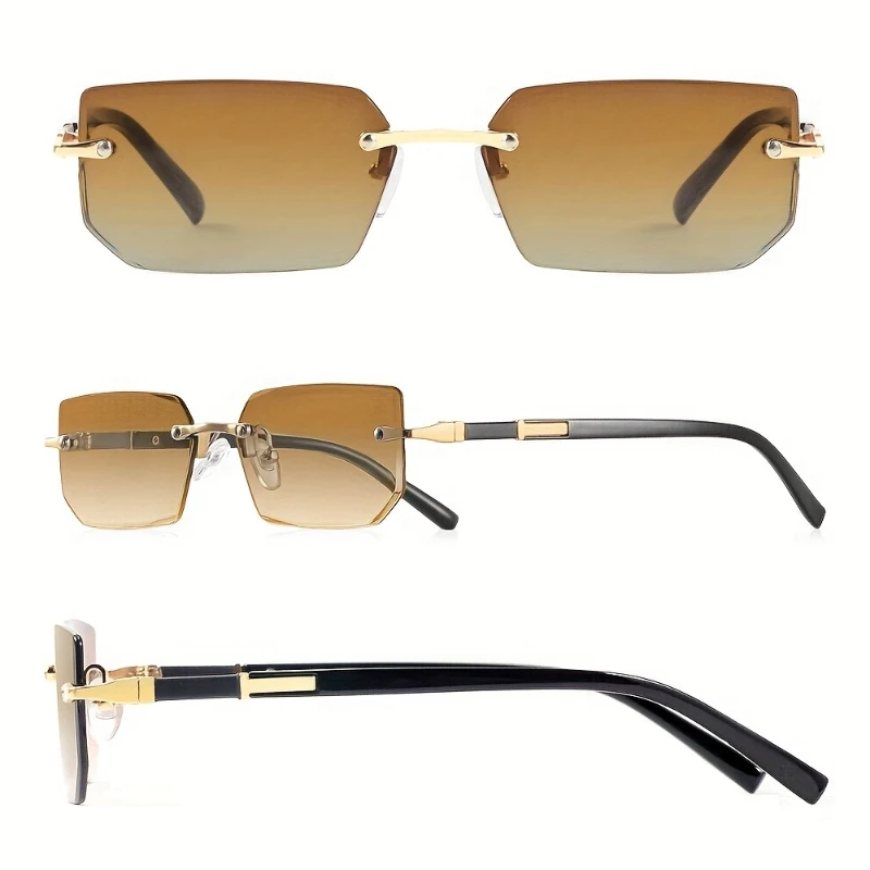 Kleine, rahmenlose, rechteckige Punk-Sonnenbrille für Herren, Vintage-Metall-Sonnenbrille für Männer, klassische Sonnenbrille mit UV400-Schutz