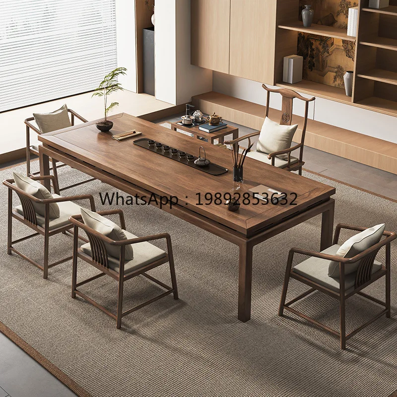 LYY Old Elm Wood Solid Tea Table Zen Style Kung Fu New Chinese Tea Table Home Tea Brewing Table Modern High-end Office Desk