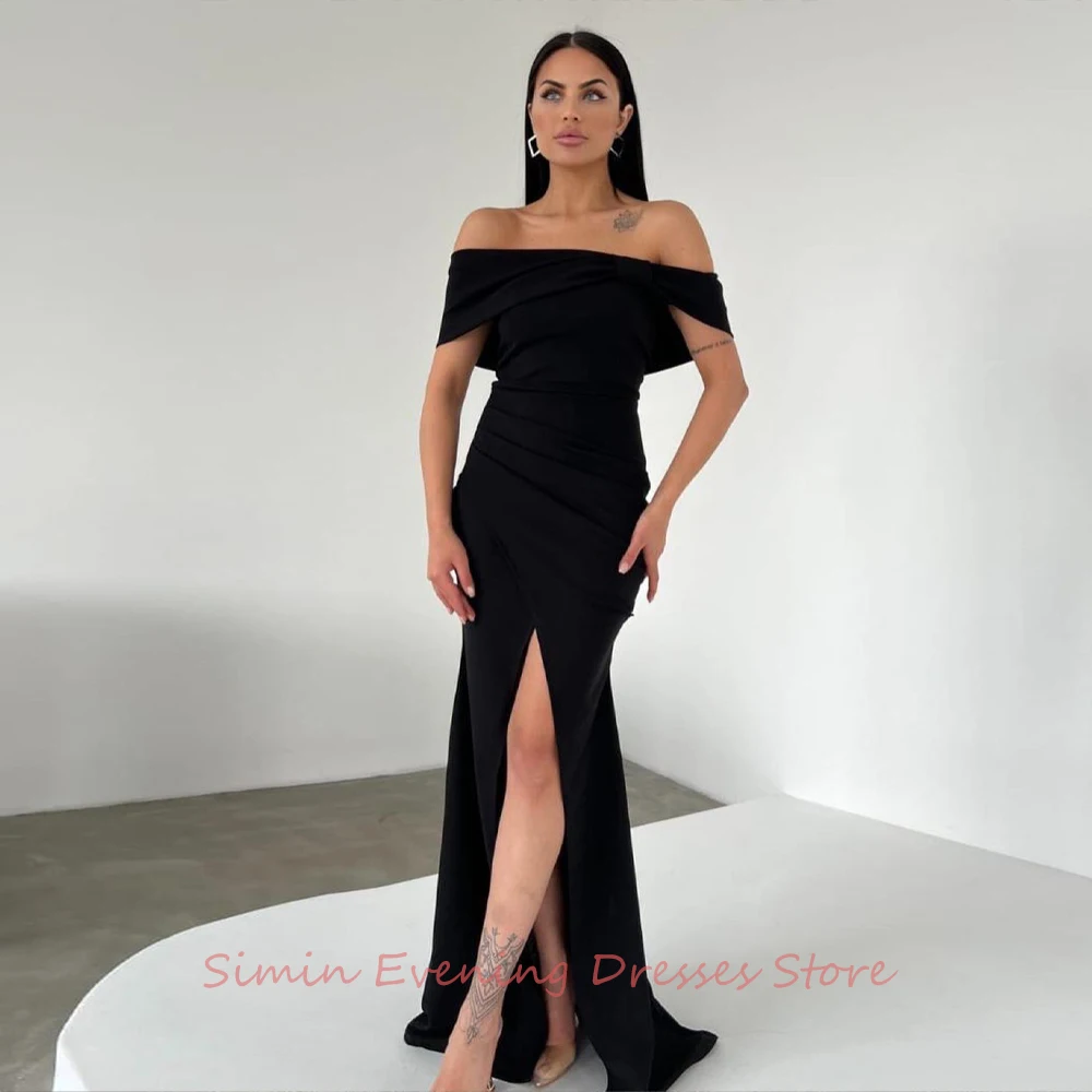 

Off-the-shoulder Front-Split Backless Pleats Sleeveless Floor-Length Saudi Arab Evening Elegant Party dresses for women 2024