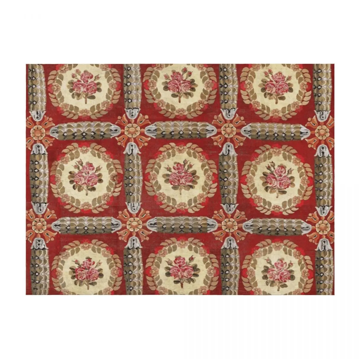 

Aubusson 19th Century French Rug Print Throw Blanket valentine gift ideas Luxury Thin Designers Blankets