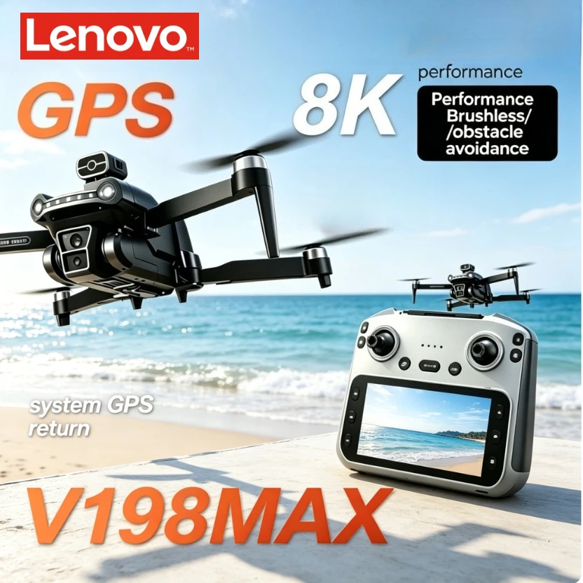 레노버 V198MAX 드론 8K HD GPS 5G WIFI FPV 접이식 쿼드콥터 브러시리스 모터 레이저 장애물 회피 광학 흐름 포지셔닝