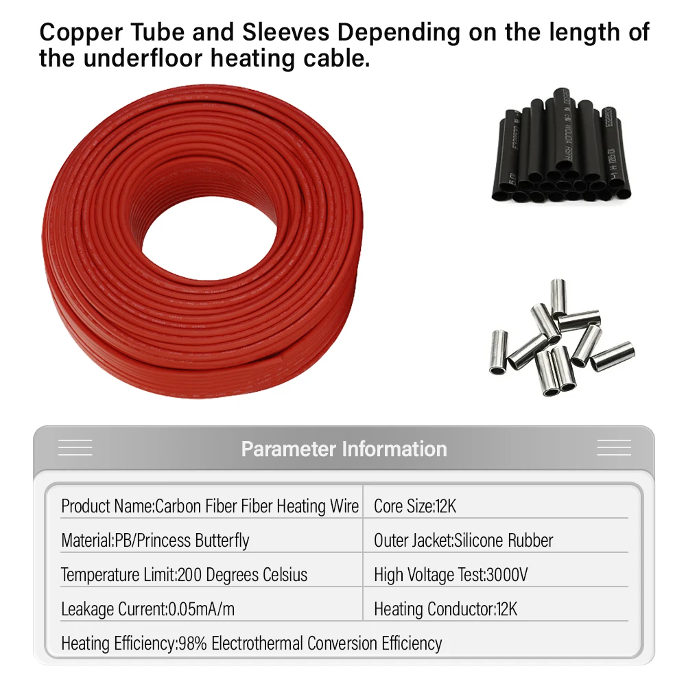 5-200 Metri Cavo Per Pavimento Caldo A Infrarossi 12K 33ohm/m Filo di Riscaldamento Elettrico Al Carbonio Bobina 3.0mm Filo In Fibra Pavimento