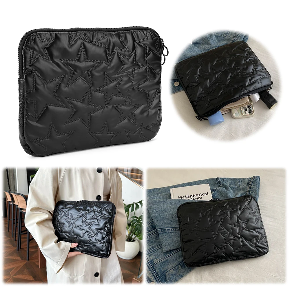 

Star Pattern Notebook Clutch Storage Bags for 11/13/15 Inch Tablet Puffer Cotton Laptop Sleeve Case Puffy Computer Carrying Bags