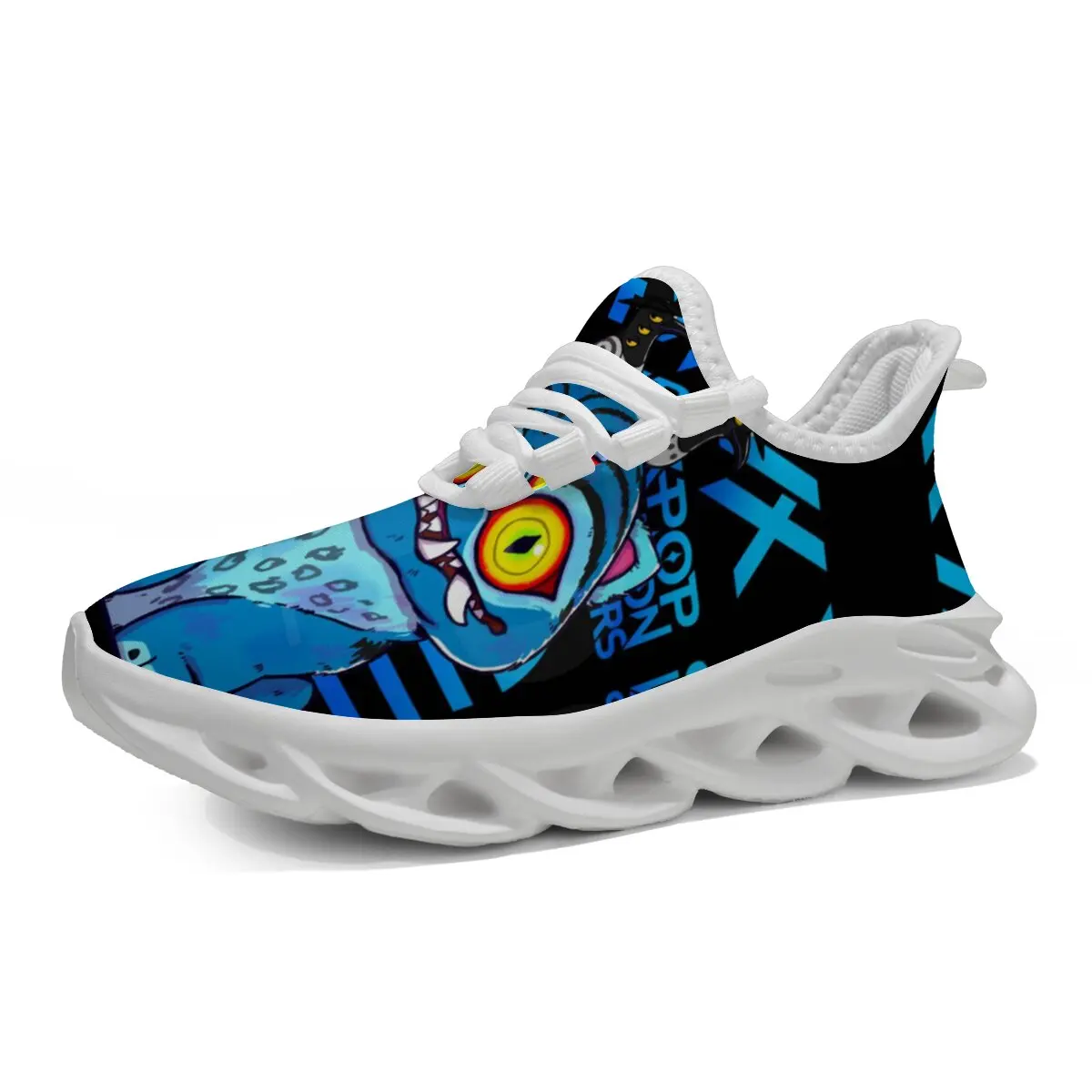 

Kids Shoes Cartoon One-Eyed Monster Print Blue Black Trendy Casual Sneakers Breathable Soft Anti-Slip Running Sports Shoes