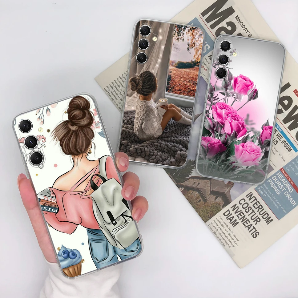 For Samsung Galaxy A55 A35 5G Case Fashion Cute Heart Cover Clear Soft Silicone TPU Shell Coque For SamsungA35 SamsungA55 Fundas