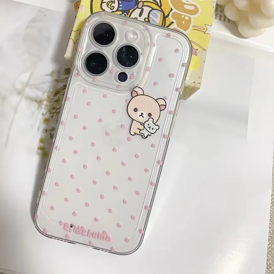 حافظة شفافة جميلة R-Rilakkuma لهاتف آيفون 16 15 14 13 12 Mini 11 Pro Max XS X XR 8 7 Plus غطاء سيليكون سائل مقاوم للصدمات Funda