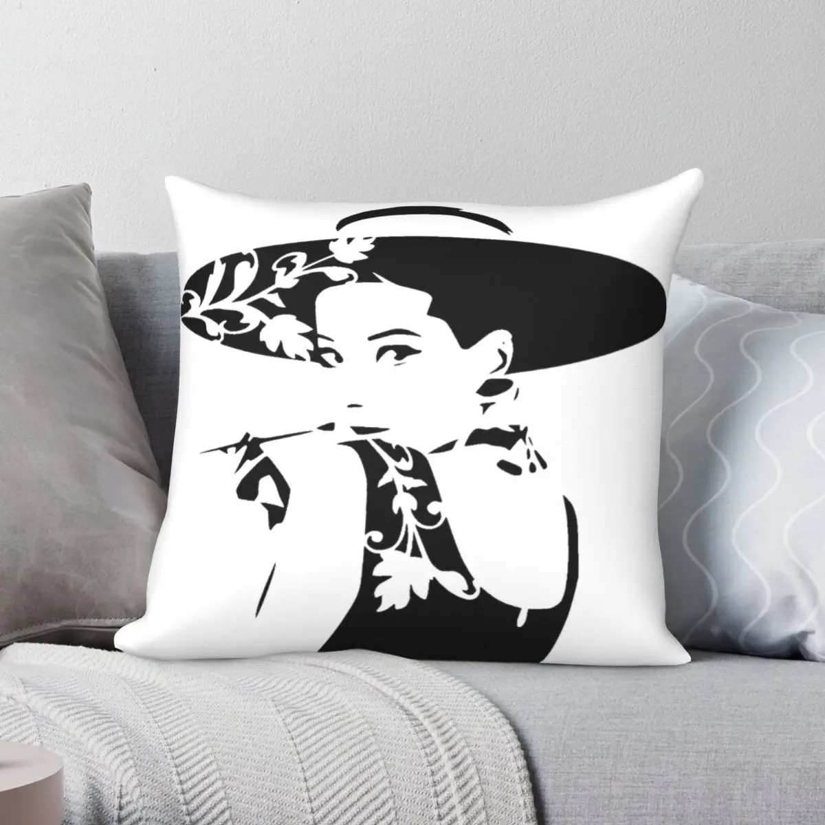 Audrey Hepburn Square Pillowcase Polyester Linen Velvet Creative Zip Decor Bed Cushion Cover 45x45