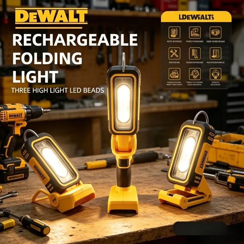 

DEWALT Portable Folding Work Light, Emergency Flashlight 90 Degree Camping Light for DEWALT Battery Power Tool