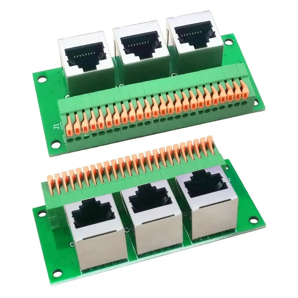 Three Ways RJ45 Female Connector Solderless Spring Terminal RJ45 Breakout Board 8-Pin Ethernet Connector Board Network Wiring