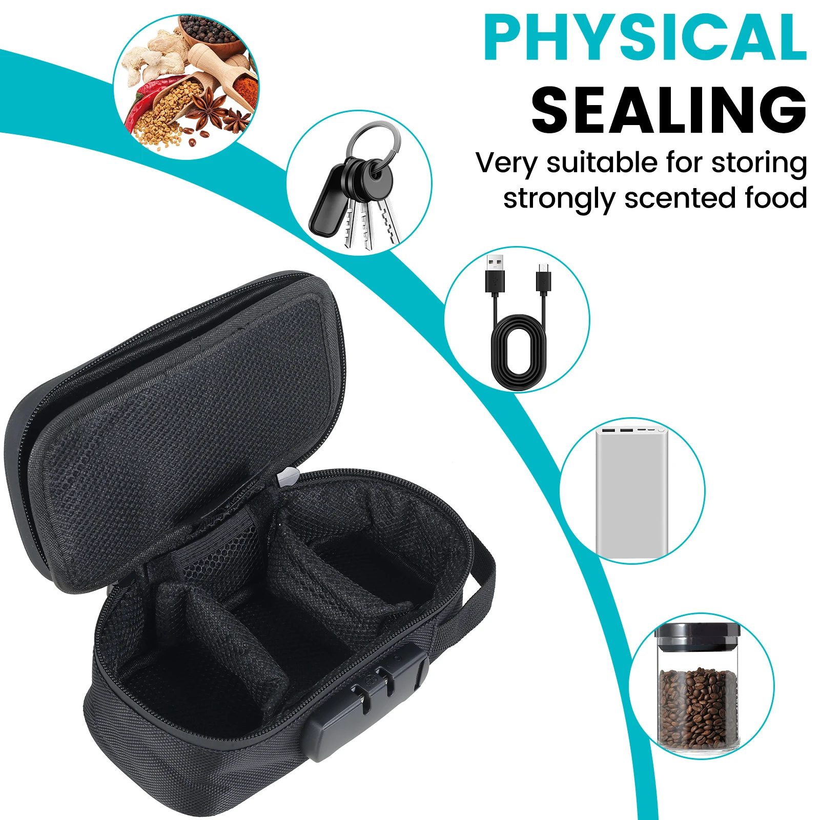 Combination Lock Storage Bag Odor Proof Storage Case Container with Removable Compartments Large Capacity for Home Travel Office