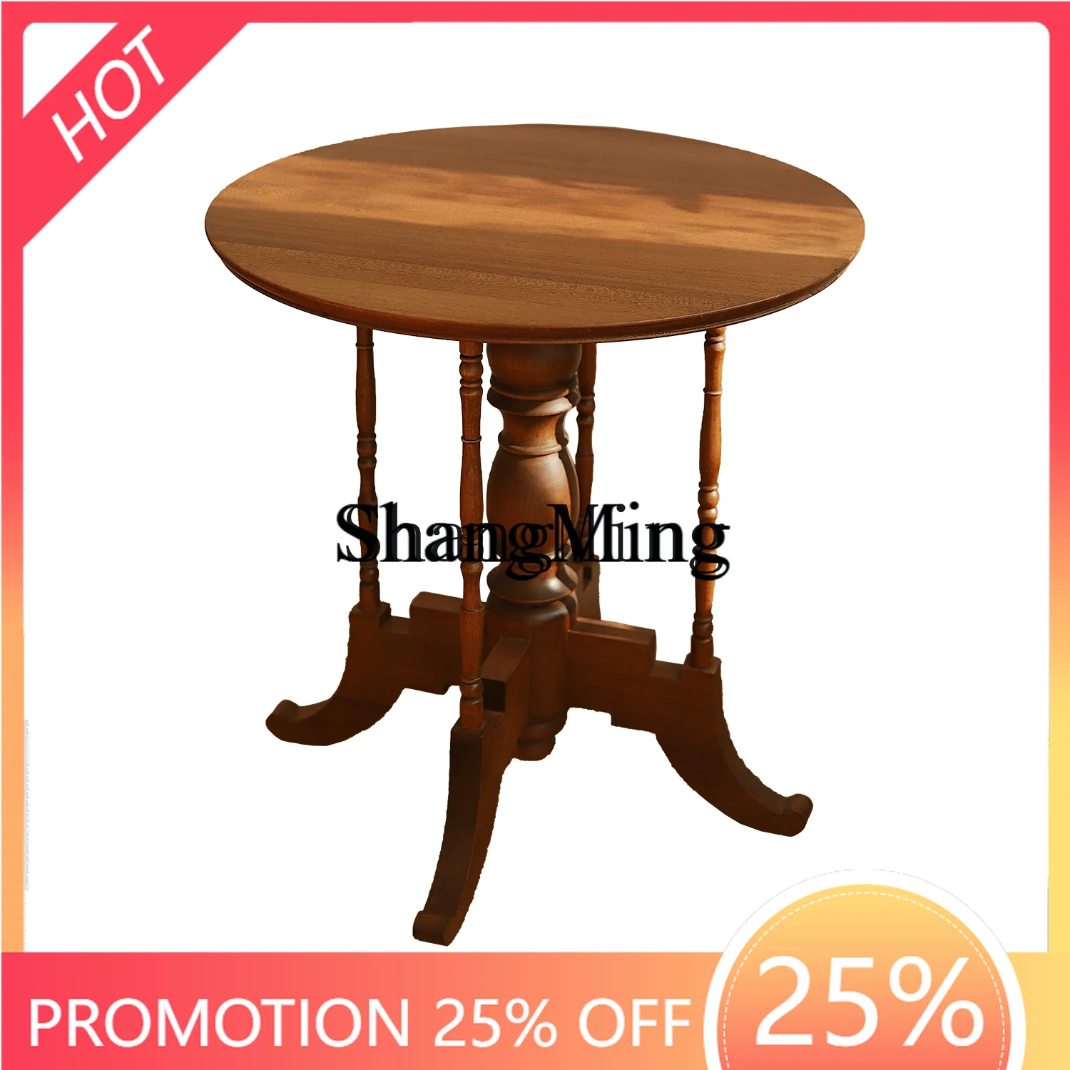 

ZYY premium exquisite medieval style solid wood dining round table household entrance entrance table retro round old teak