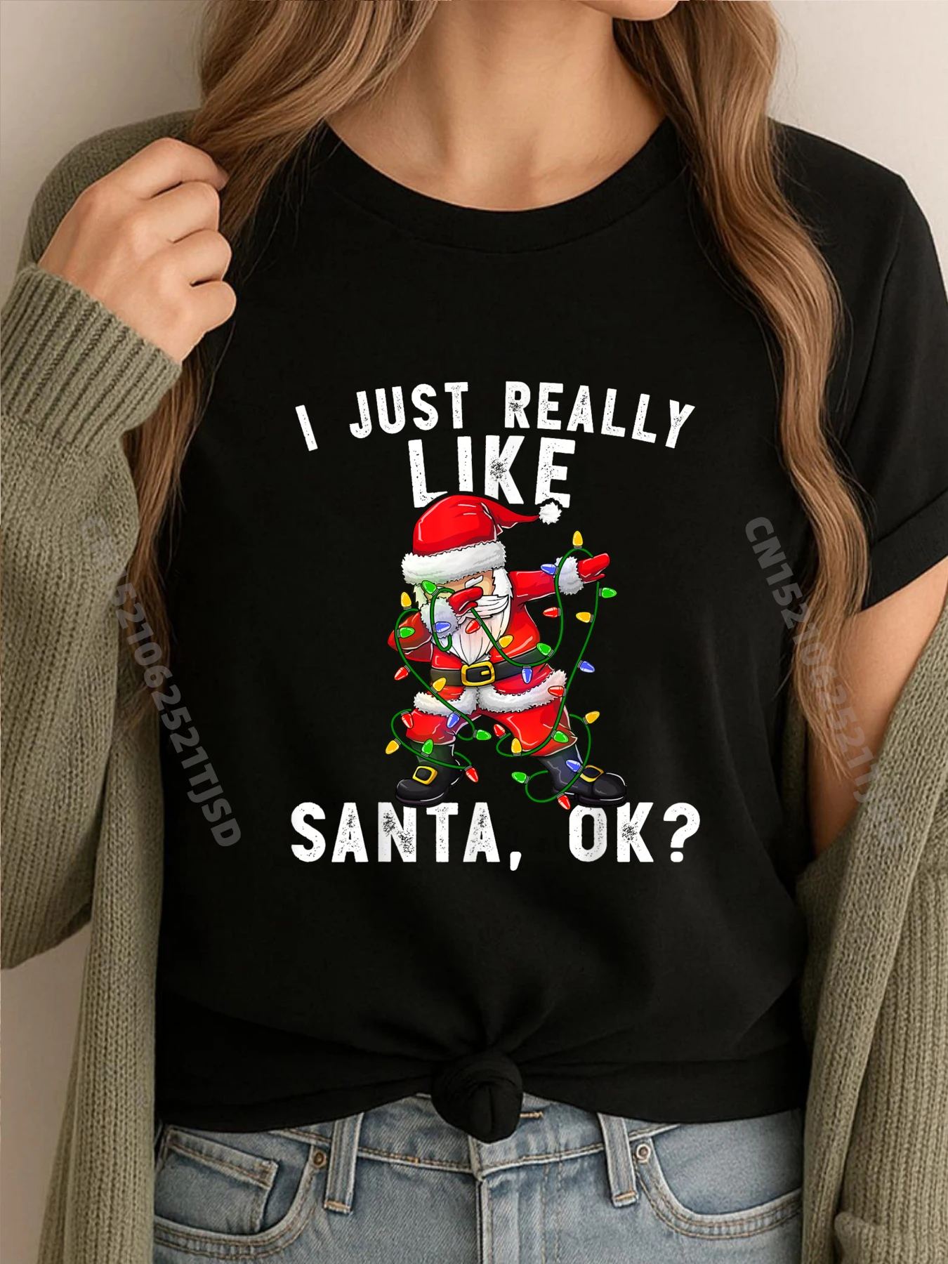 

I Just Really Like Santa Claus Ok Christmas Grey Shirt Graphic Tee SOFT Short Sleeve T-Shirt Korean