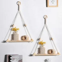 Macrame Wall Hanging Shelf Floating Wall Shelf Boho Home Decor Shelves Wall Wood Decoration for Bedroom Living Room Nursery Gift