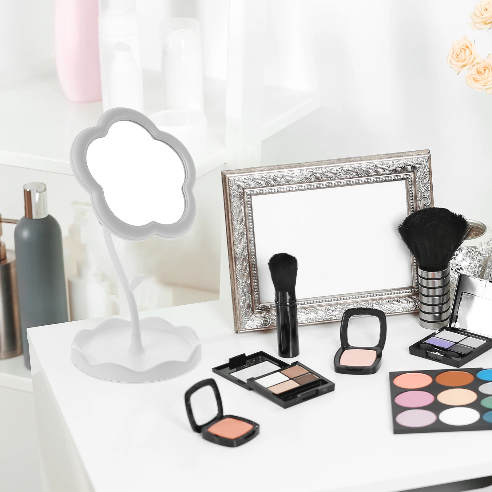 Small Desk Mirror with Stand Makeup Vanity Glass and Plastic Desktop Mirror for Office Dorm Home Dresser Tabletop Use Stylish