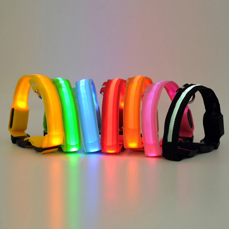 Dog Collar LED Light Electronic Night Safety Anti-Lost Nylon Adjustable Luminous Glowing Collar For Dogs Cats Pet Products Xs-XL