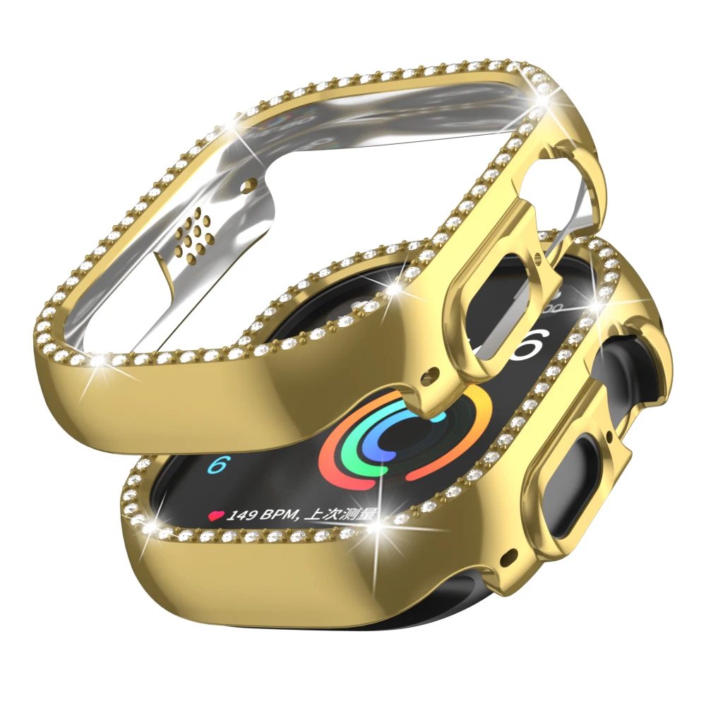 Мигающий бриллиант + чехол для часов Apple Watch, 49 мм, зеркальный бриллиантовый крутой бампер + экран Iwatch серии 8, ультра аксессуары