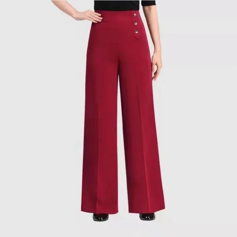 Modern High Waist Latin National Standard Practice Fashion Casual Elegant Pants Spring and Autumn Women's Button Solid Dance