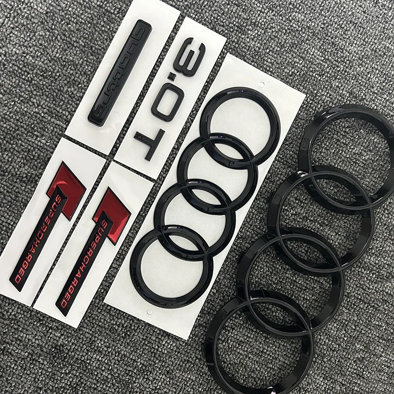 AUDI A7 2012-2018 4Ring logo ABS Black Car Hood Front Grill Rear Trunk Sticker A7 Sticker Quarrto  3.0T  supercharged Emblem