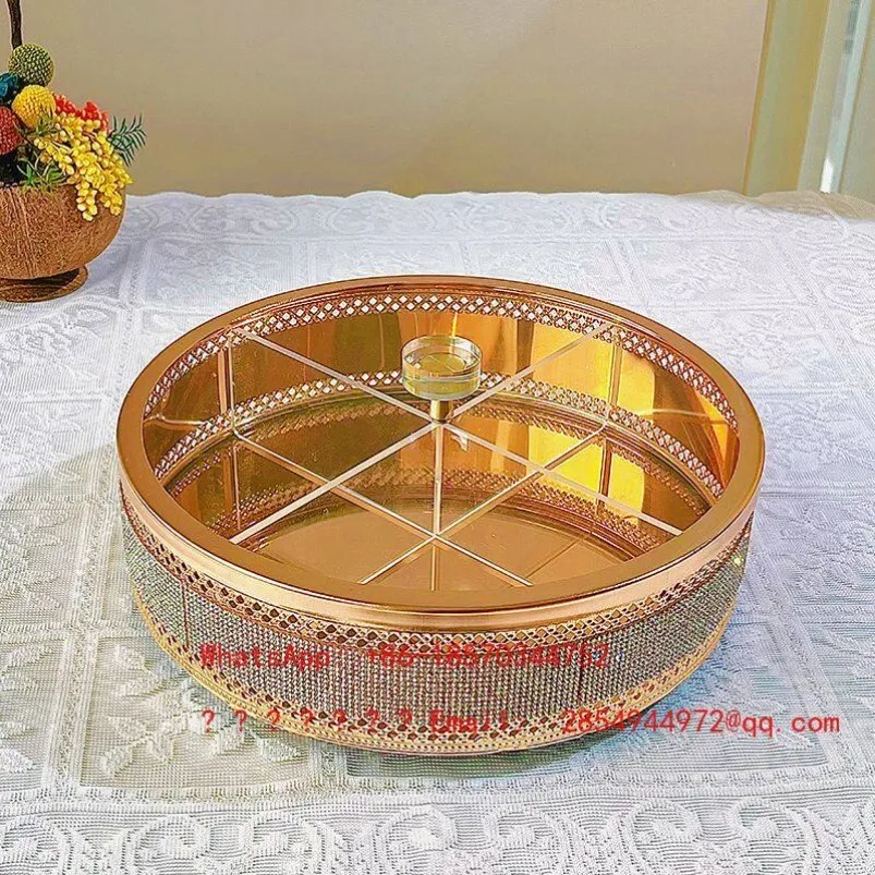 Rotating Four-grid Grid Plate with Drill Light Luxury Home Living Room Coffee Table Exquisite Storage Plate