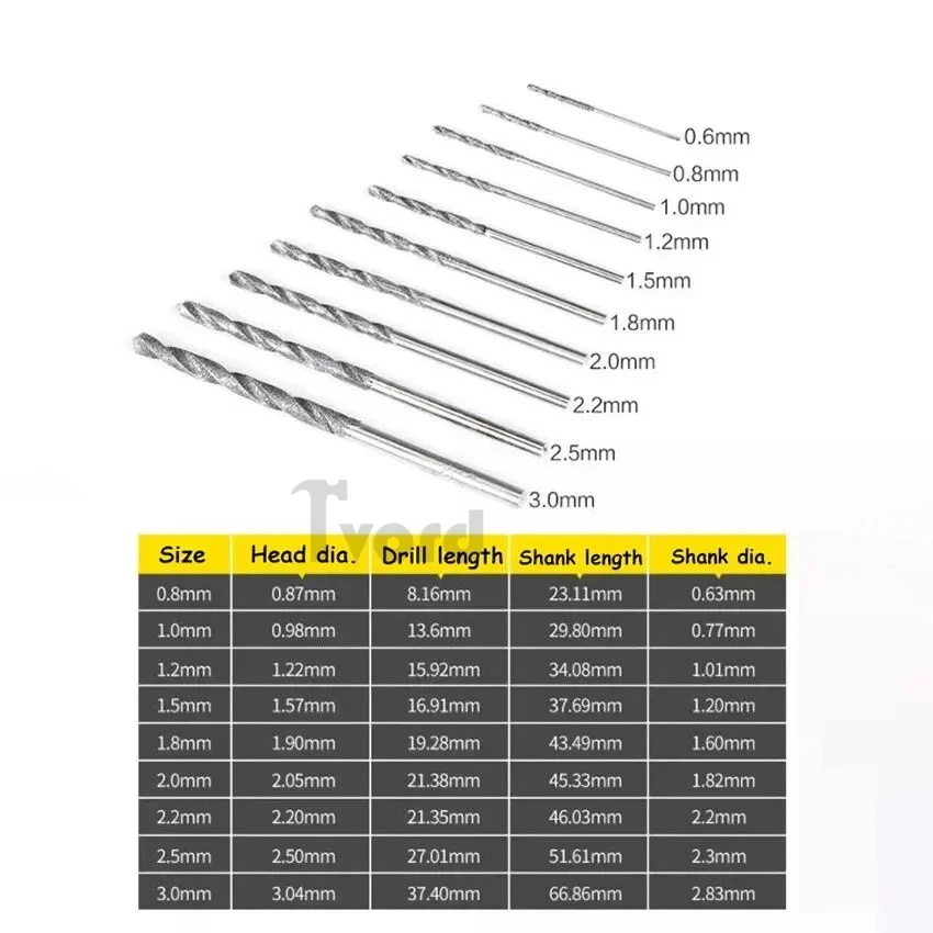 ดอกสว่านเจาะเพชรเคลือบ ขนาด 0.8 มม. 1 มม. 1.2 มม. 1.5 มม. 1.8 มม. 2 มม. 2.5 มม. 3 มม. สำหรับแก้ว เครื่องประดับ หยก ก้านตรง