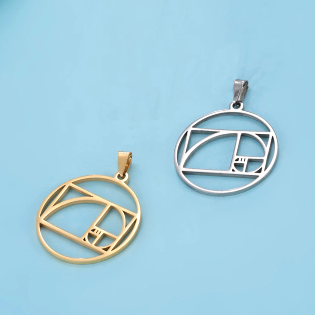 Fibonacci Pendant Golden Ratio Rectangle Geometric Charms for Jewelry Making Stainless Steel Accessories