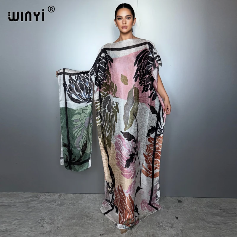 

Традиционное африканское платье WINYI для женщин, абайя, роскошное мусульманское платье-кафтан из Дубая, вечернее платье, элегантное платье макси, пляжная накидка