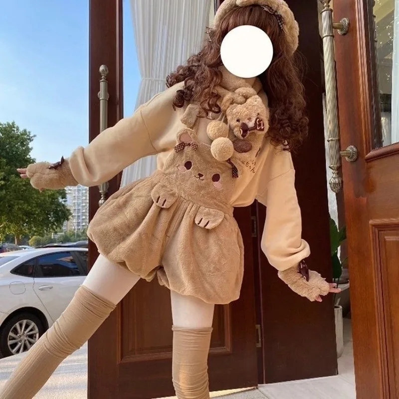 

Cartoon Japanese Soft Cute Daughter Clothing Little Bear Kawaii Furry Little Animal Otaku Girl Sweet Overalls Jumpsuit Women New