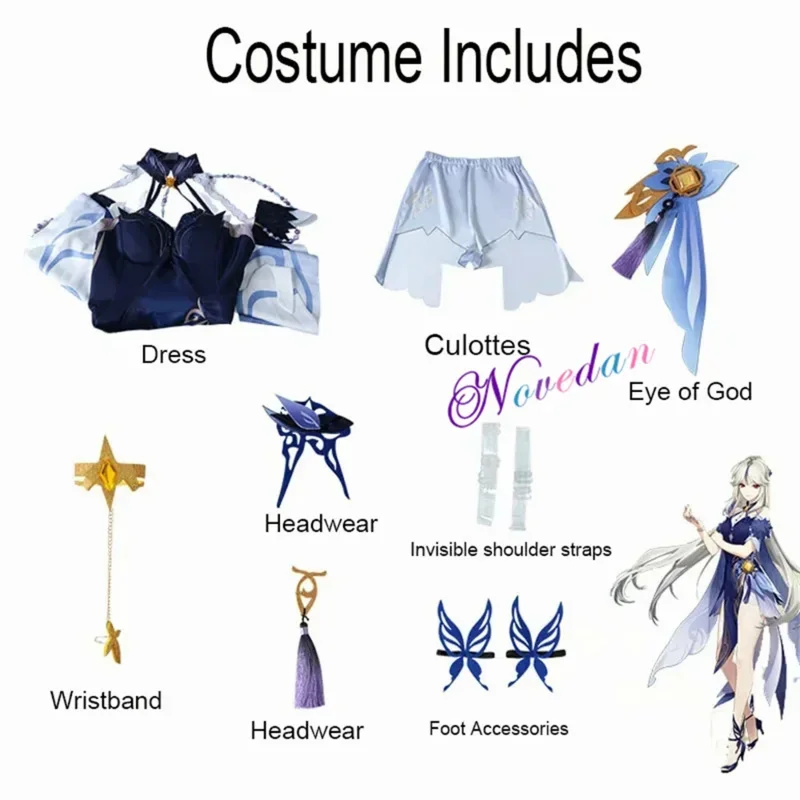 Coslan Ningguang Lantern Rite Cosplay Costume Orchid Shoes Wig Anime Ning Guang Maid  Evening Gown Halloween Party Dress