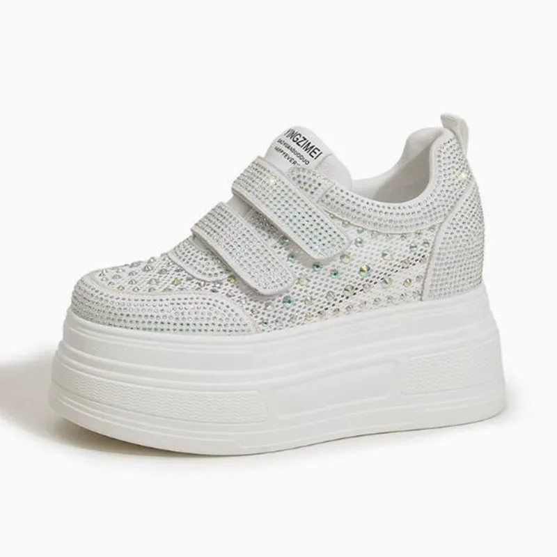 

Женские удобные кроссовки на платформе 9 см из синтетической кожи с сетчатыми вставками, новинка лета 2026, модные ботильоны на танкетке с блестками, размеры 34-39