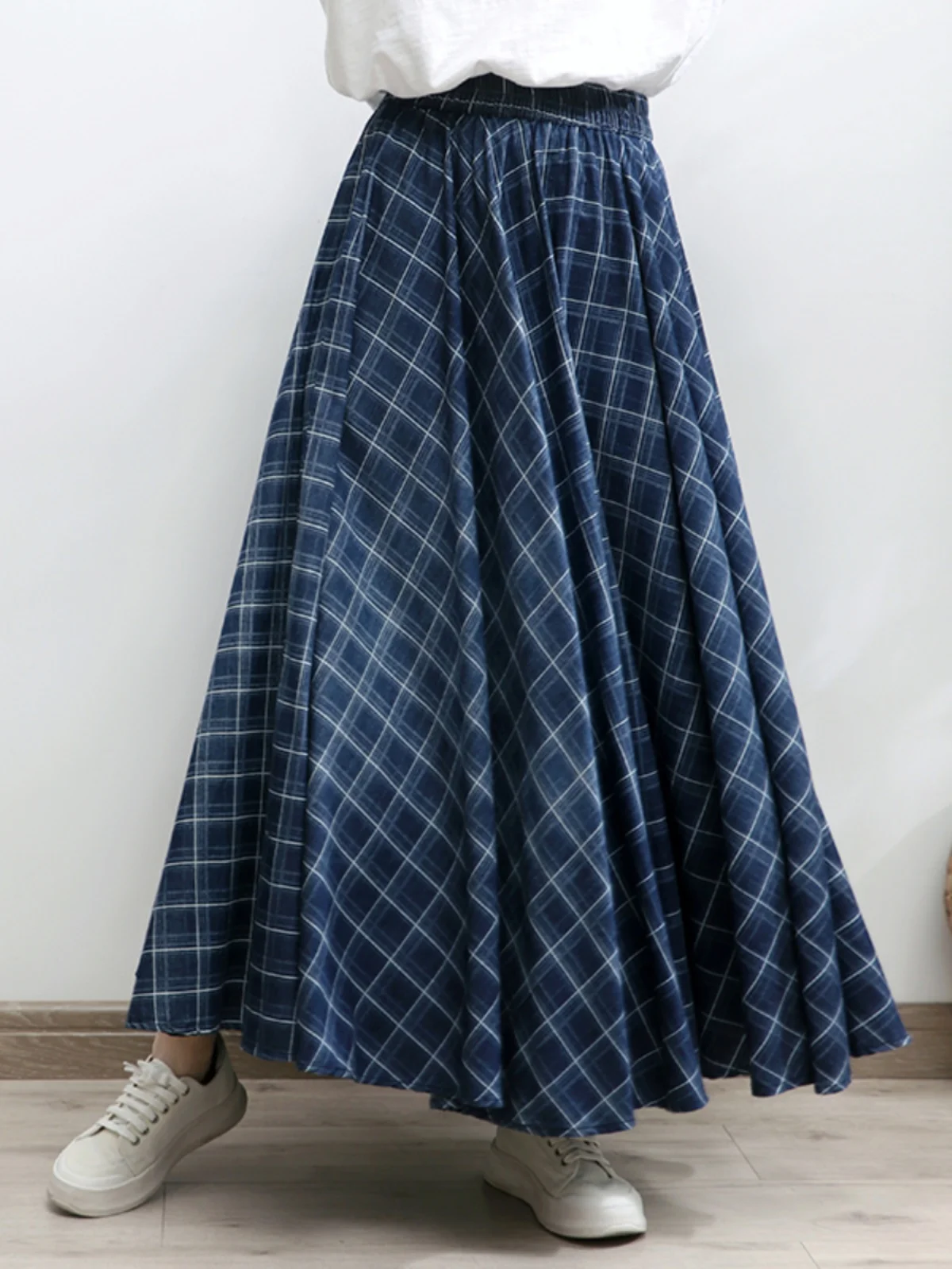 Free Shipping 2024 New Long Maxi Women Elastic High Waist Spring  Summer Denim  Plaid Lady  A-Line Patchwork Skirts