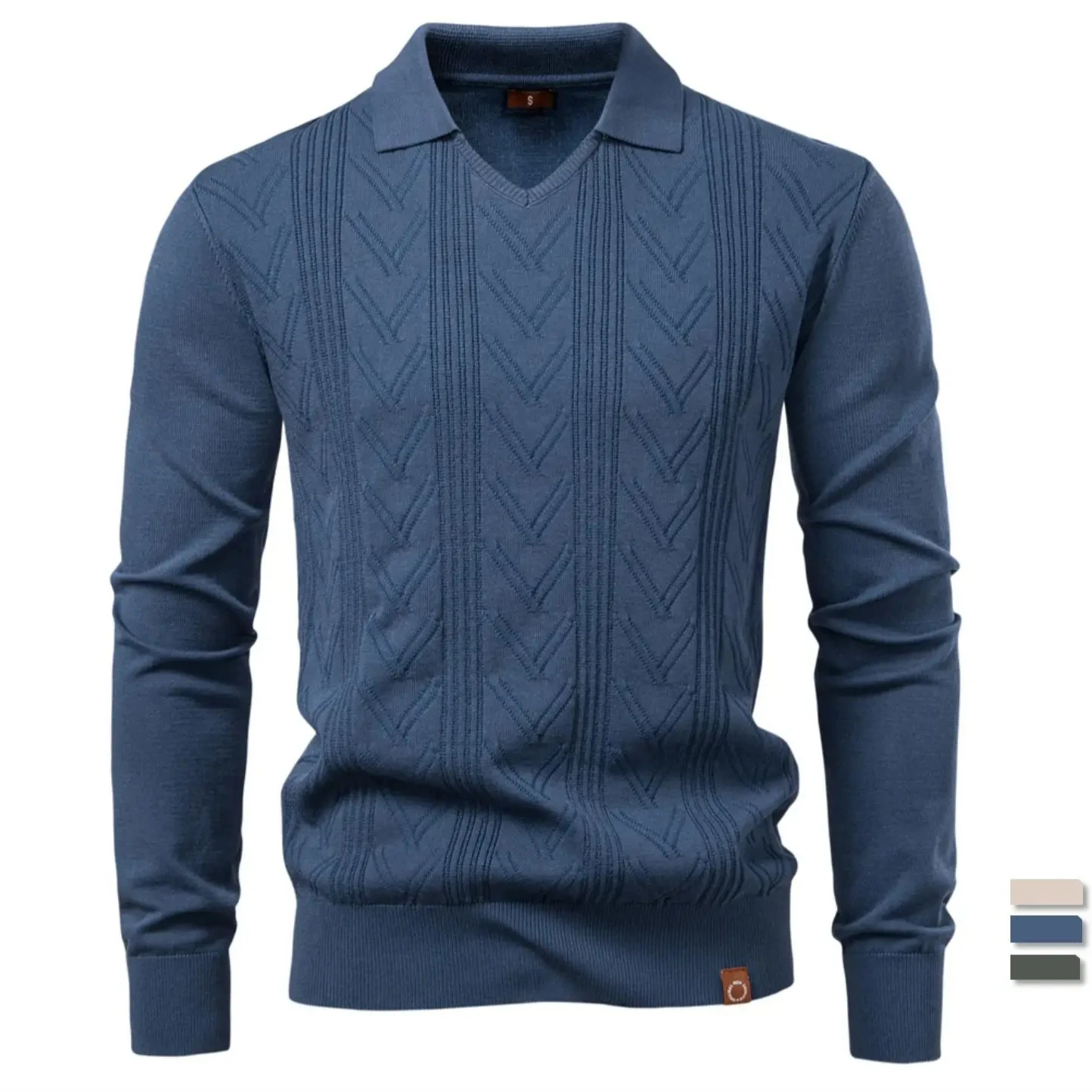 

2025 New Autumn Polo Neck Jacquard Sweaters Men's Solid Color Long Sleeve Polo Shirts Luxury Business Social Polos Pullover Men