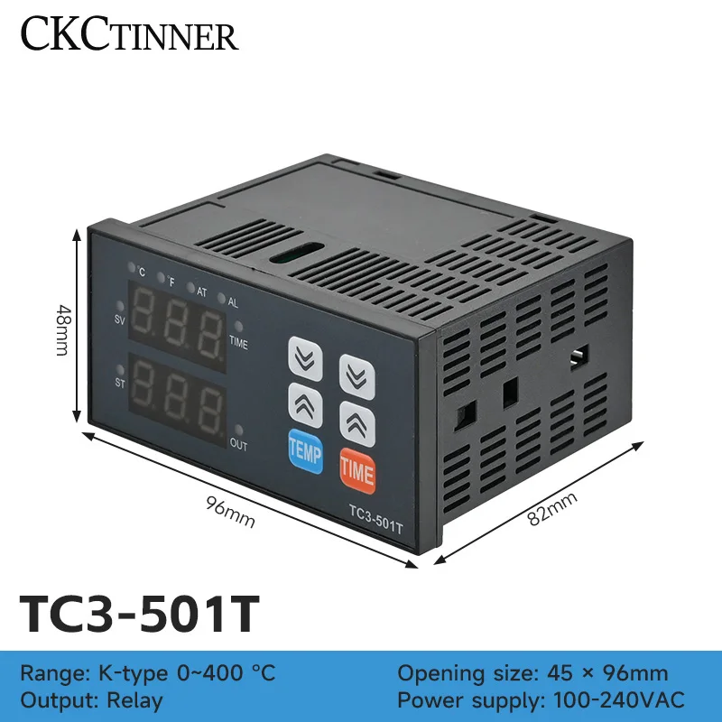 TC3-401T PID Temperature Controller Timer Thermometer Relay K-type 400℃ AC100~220V Integration Control Instrument Buzzer Alarm