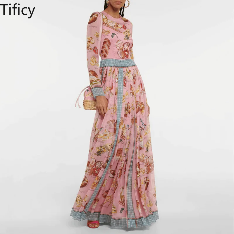 

TIFICY Bohemian Beach Dress Women in Spring and Summer Slim Fit and Slimming Chiffon Print Plus Size Streetwear Long Dress