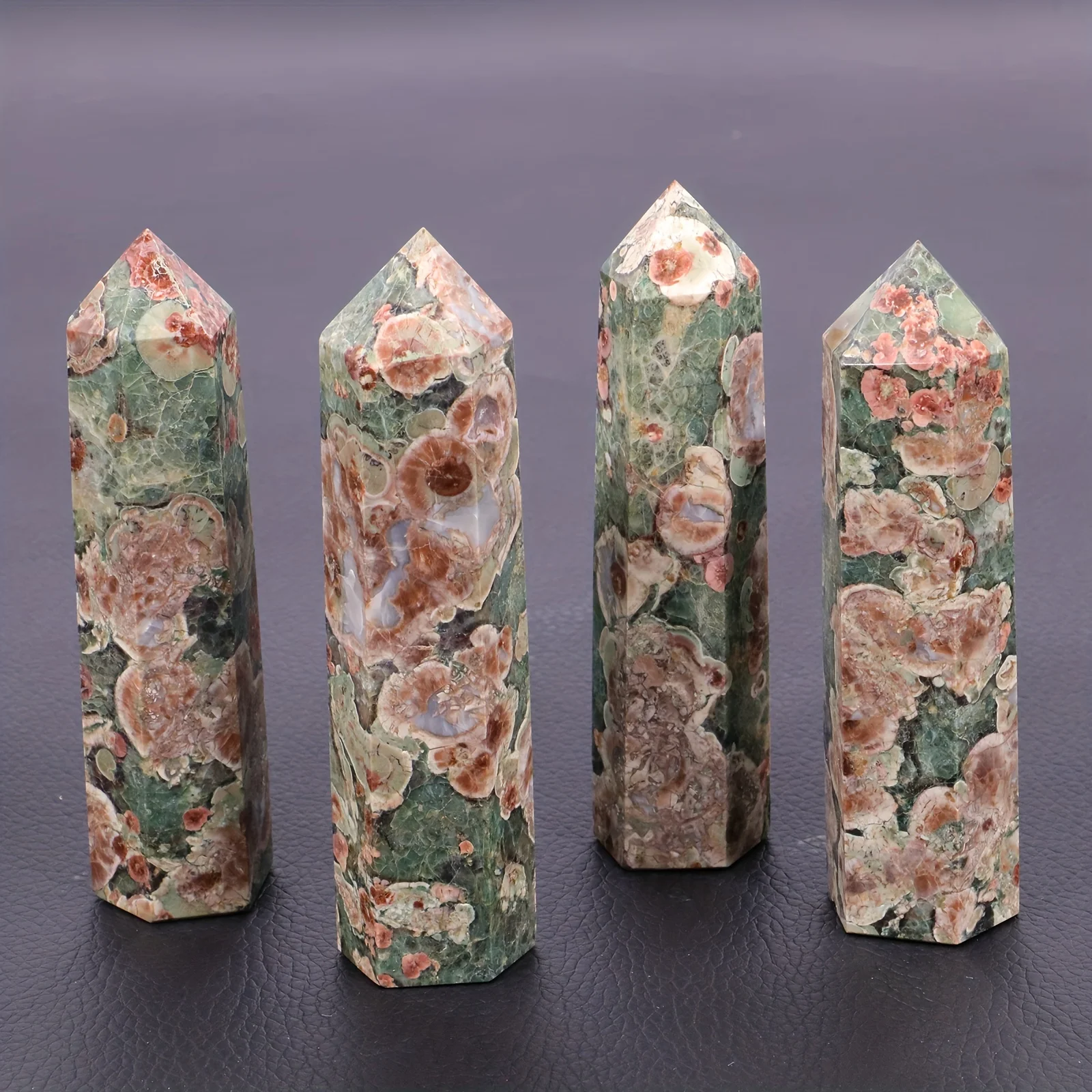 Natural Crystal Pillar Green Cherry Blossom Agate Pillar Crystal Single Pointed Hexagonal Ornament Suitable For Mother's Day