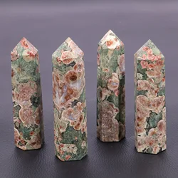 Natural Crystal Pillar Green Cherry Blossom Agate Pillar Crystal Single Pointed Hexagonal Ornament Suitable For Mother's Day